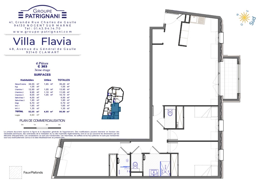 Plan appartement résidence neuve haut de gamme Patrignani à Clamart